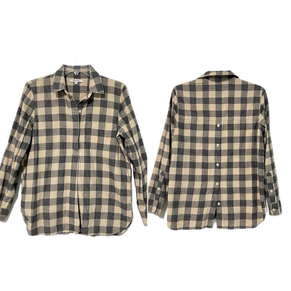 Madewell Check Plaid Tunic Flannel Shirt Half Button Down Size S Relaxed